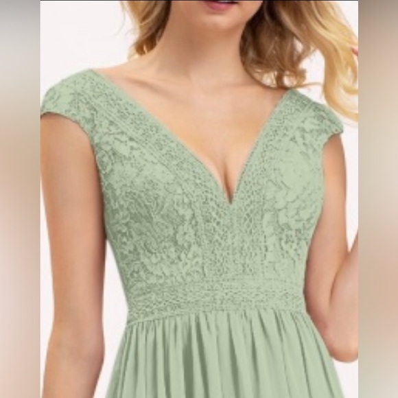 JJs House | Dresses | Bridesmaid Gown Chiffon Sage Green With Lace Top ...